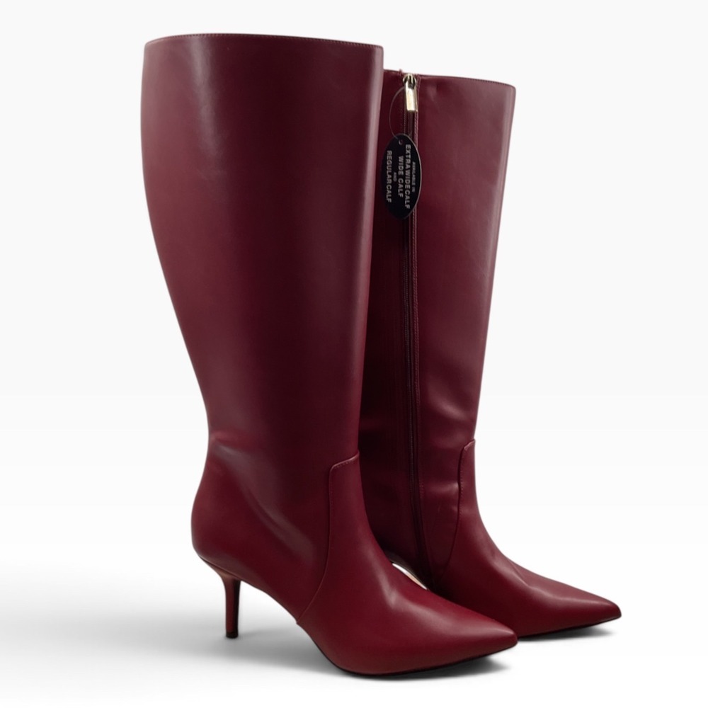 INC International Concepts Women Burgundy Wide Calf Pointed Toe Kitten Heel Boot